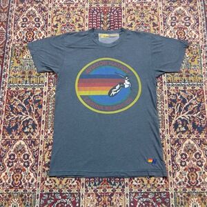 Aviator Nation Laguna Beach CA Graphic Tee Gray Rainbow Surfer Mens Medium Logo